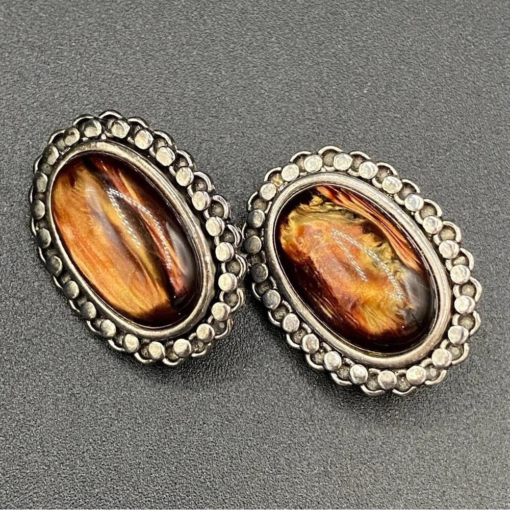 Vintage Amber Lucite Earrings - Clip On